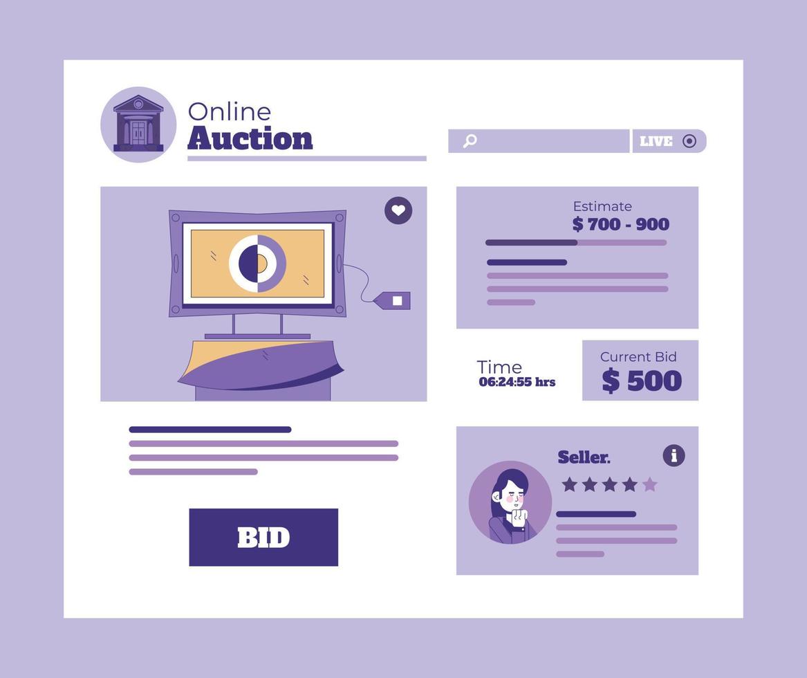 Purple template auction website design vector