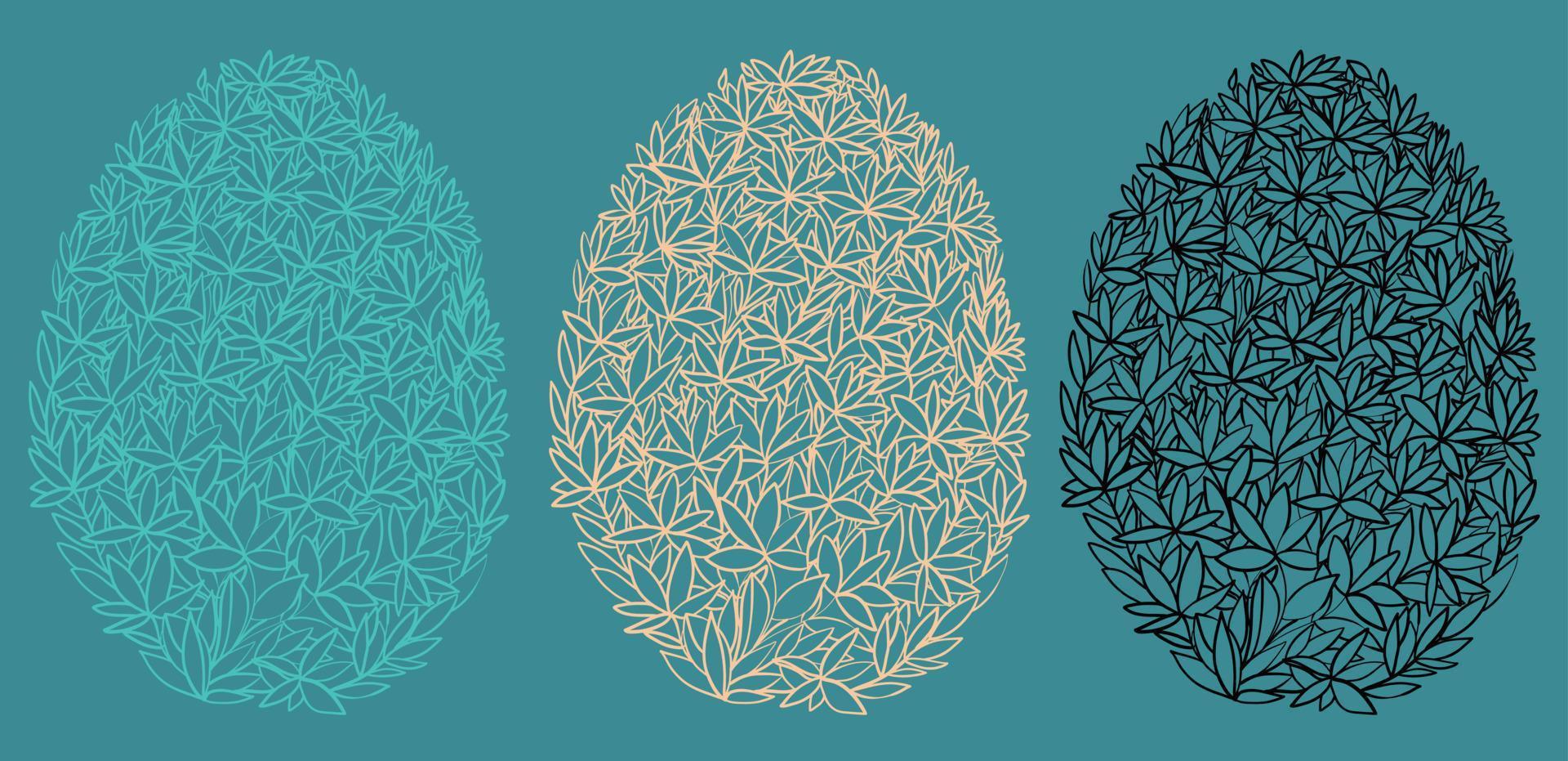 Easter eggs in the form of a background of flowers. Spring mood in the form of a floral pattern. Black and color outlines eggs. vector