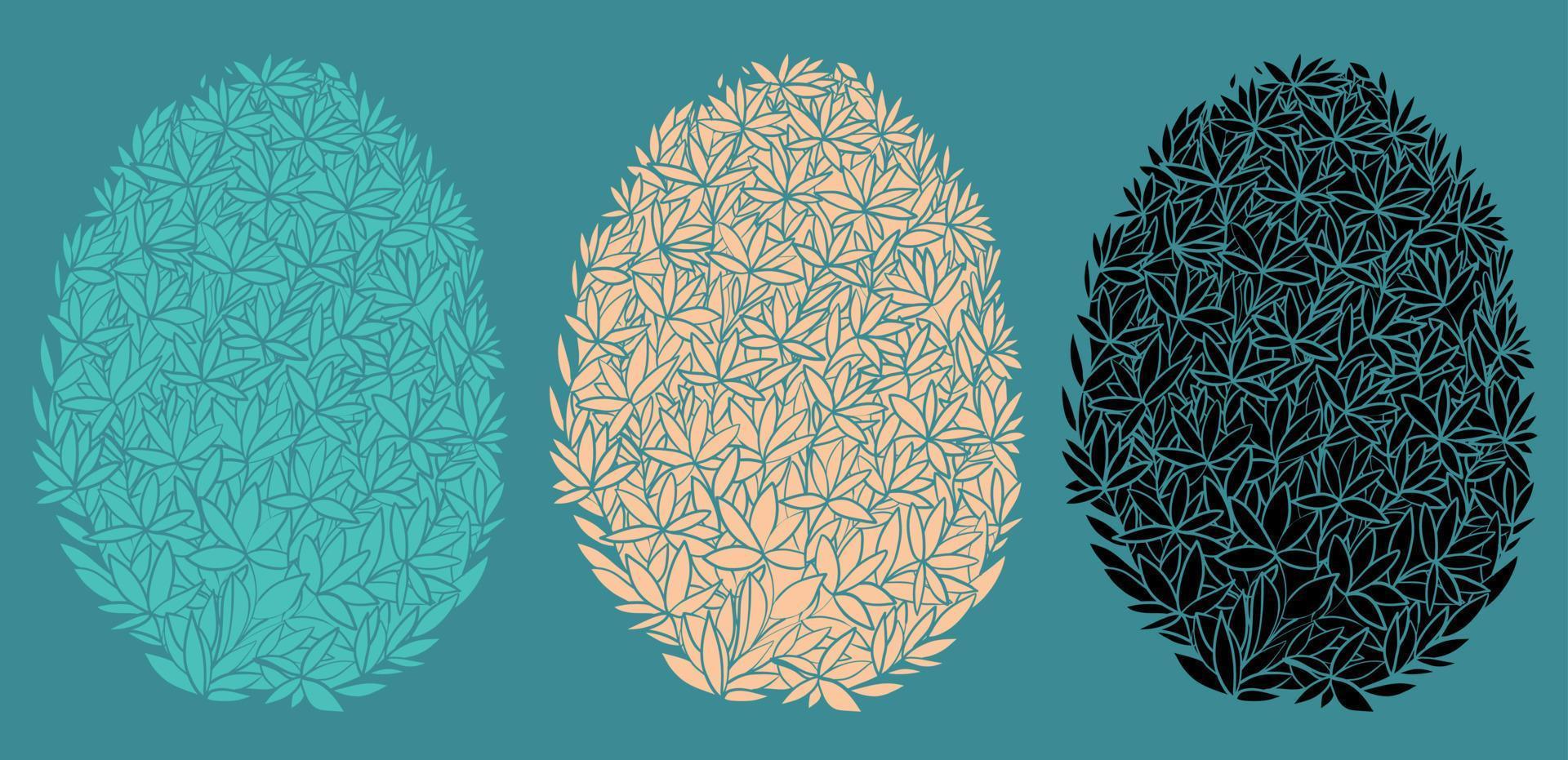 Pascua de Resurrección huevos en el formar de un antecedentes de flores primavera estado animico en el formar de un floral modelo. negro y color llanura huevos. vector