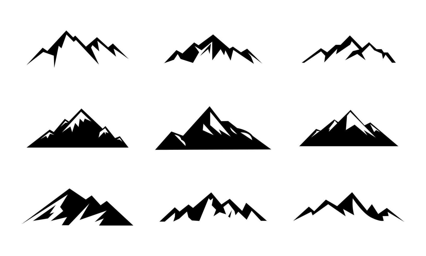 Mountain silhouette , set of black rocky mountain silhouette. Bundle vector. vector