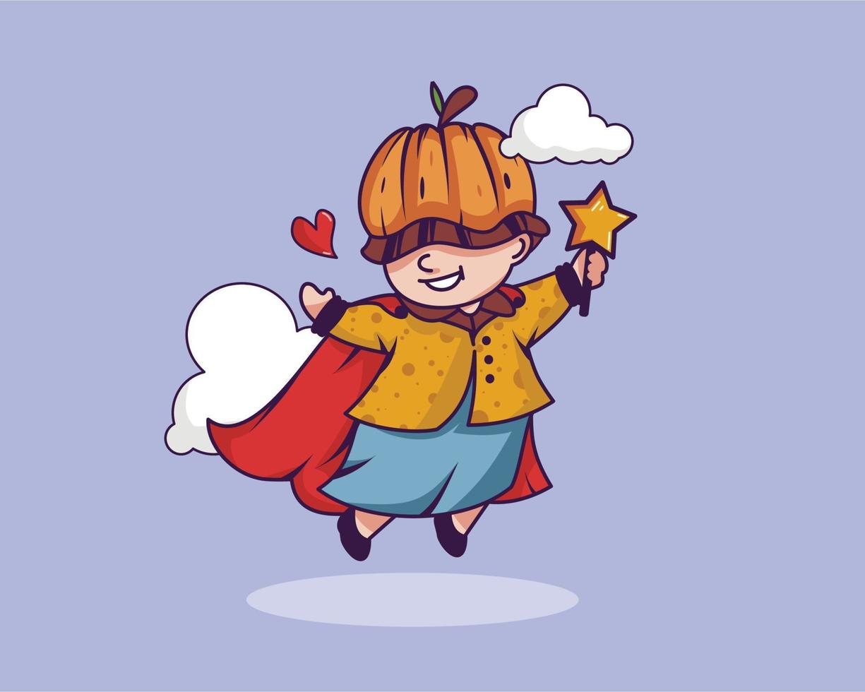 Cute Little Girl with Pumpkin Hat and Magic Wand vector