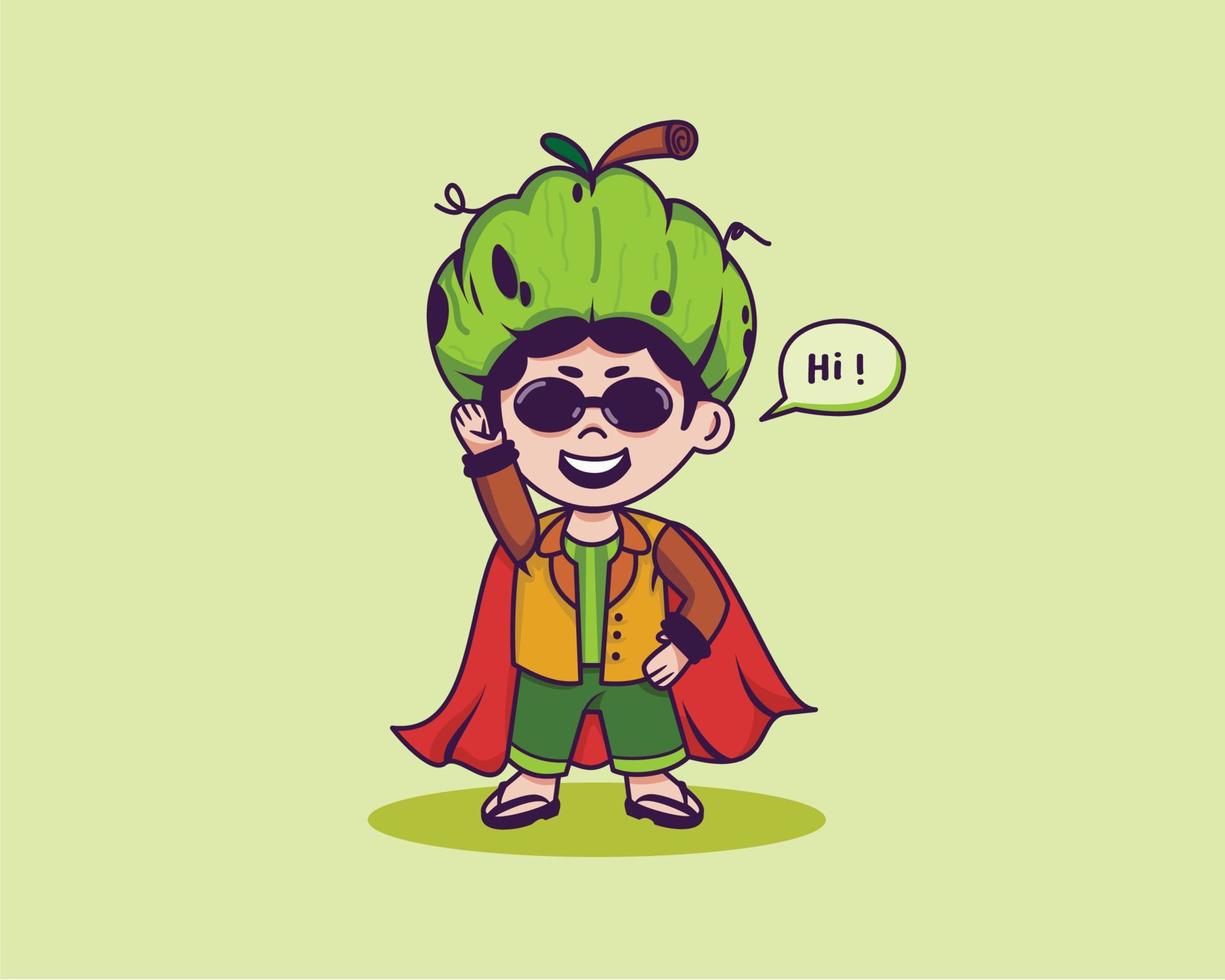 Cute Watermelon Boy Chibi Character Flat Design Illustration vector