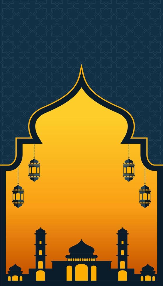 Ramadan Social Media Story Template with Mosque in Gradient Orange and Dark Blue vector