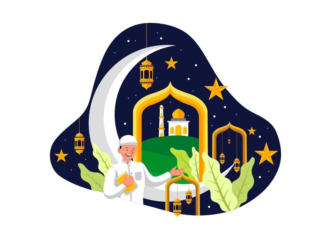 Ramadan themed Flat Design Illustration of a Boy Holding a Quran vector