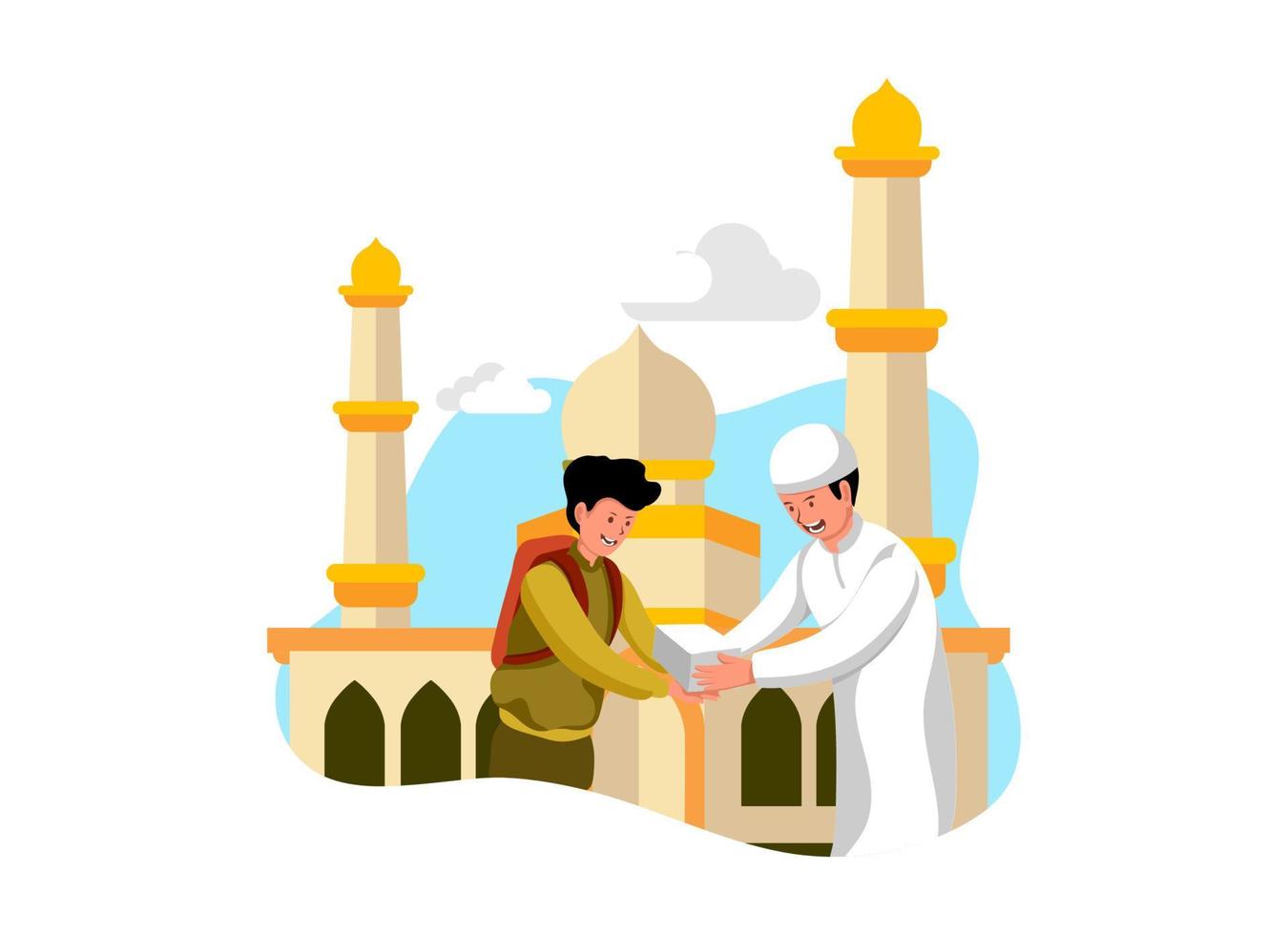 Mosque Illustration Flat Design Style with Silaturahmi and Forgiveness Concept vector