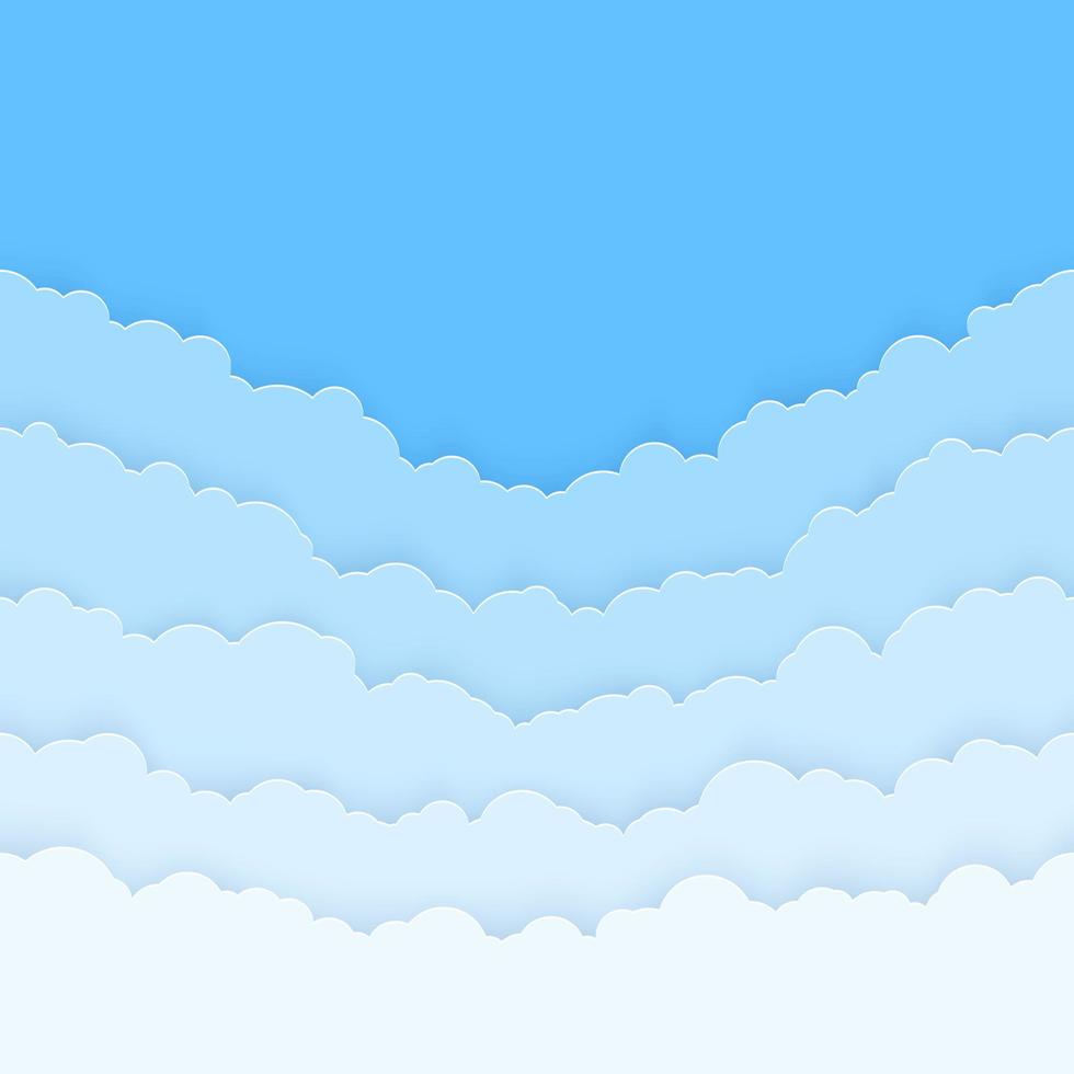 Abstract horizontal seamless paper clouds. Clouds gradient on blue background. Vector illustration