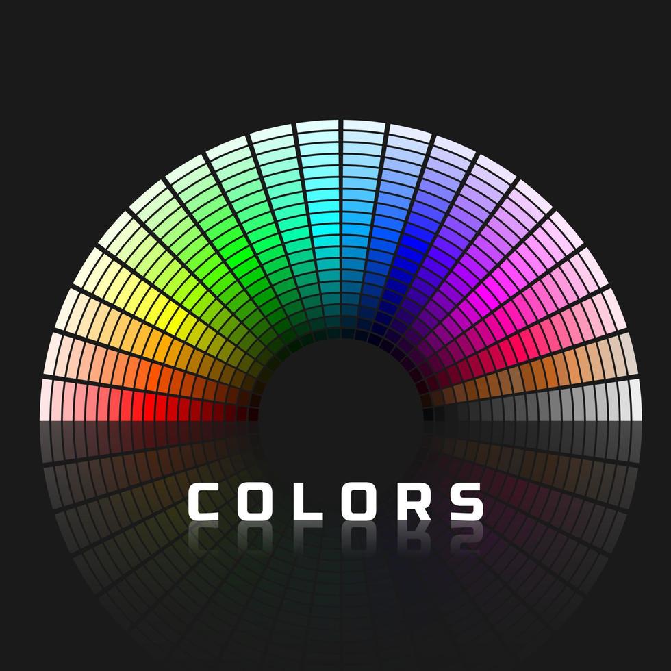 Discrete set of color shades with brown and gray. Semicircle color palette. Rainbow color spectrum. Vector illustration isolated on dark background
