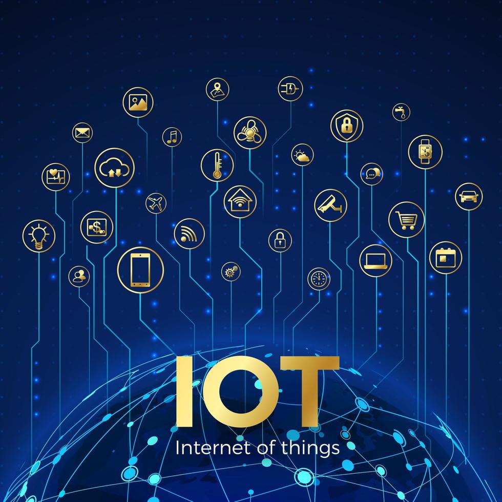 IOT concept. Internet of things. Global network connection. Monitoring and control smart systems icons. Vector illustration