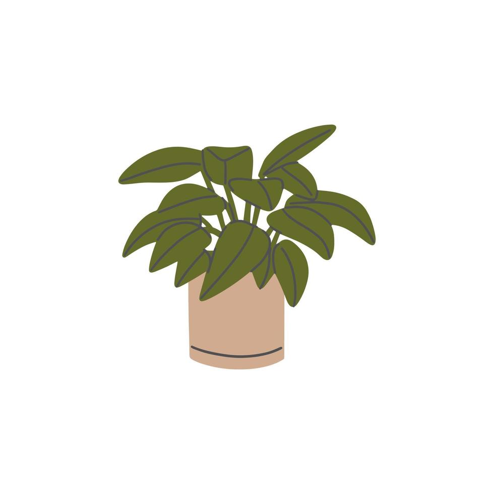 House plant in pot. Flower icon for home decor, posters and prints. Hand drawn vector illustration isolated on white background.