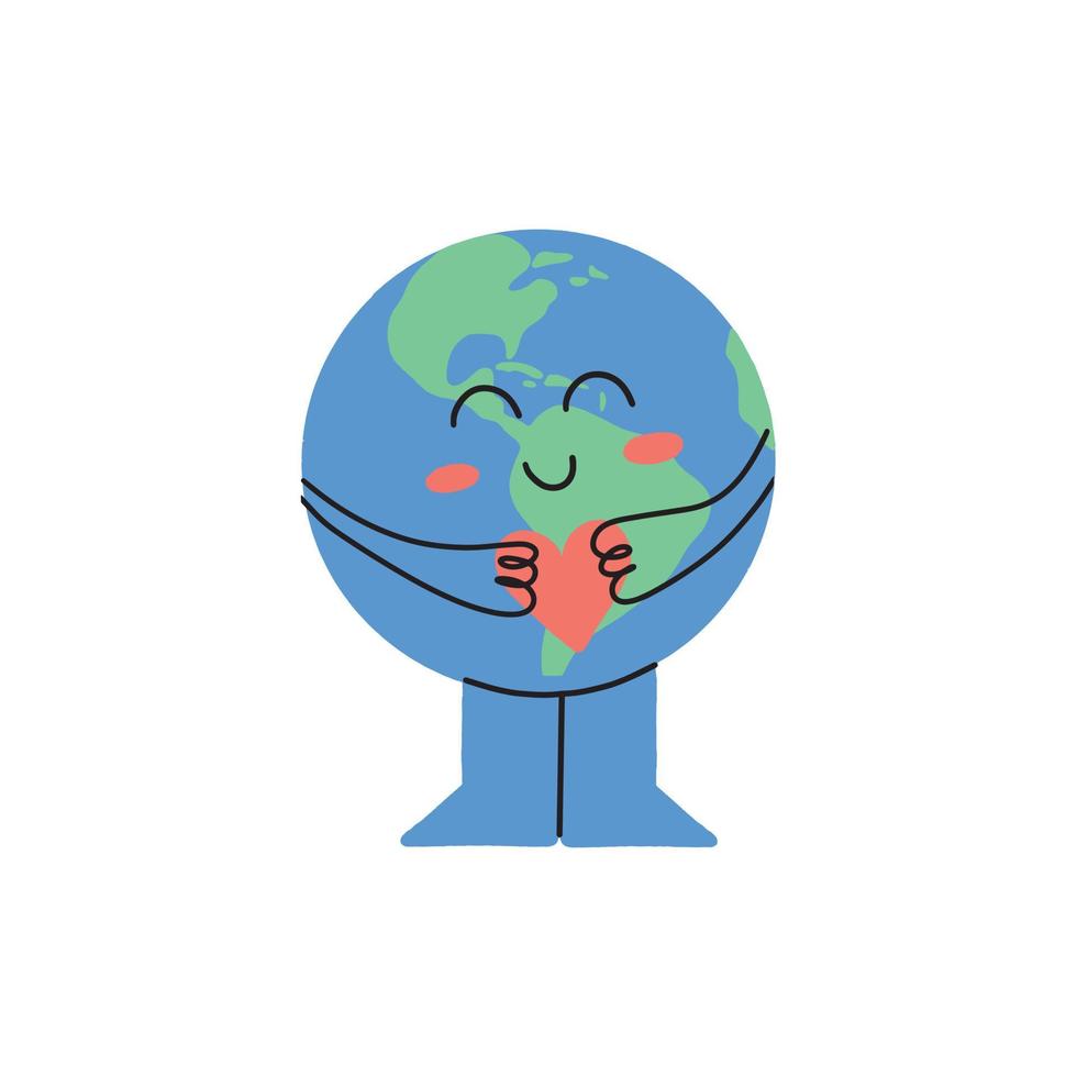 Earth Day. Hand drawn icon of the flat planet Earth. Vector illustration in a simple drawing style.