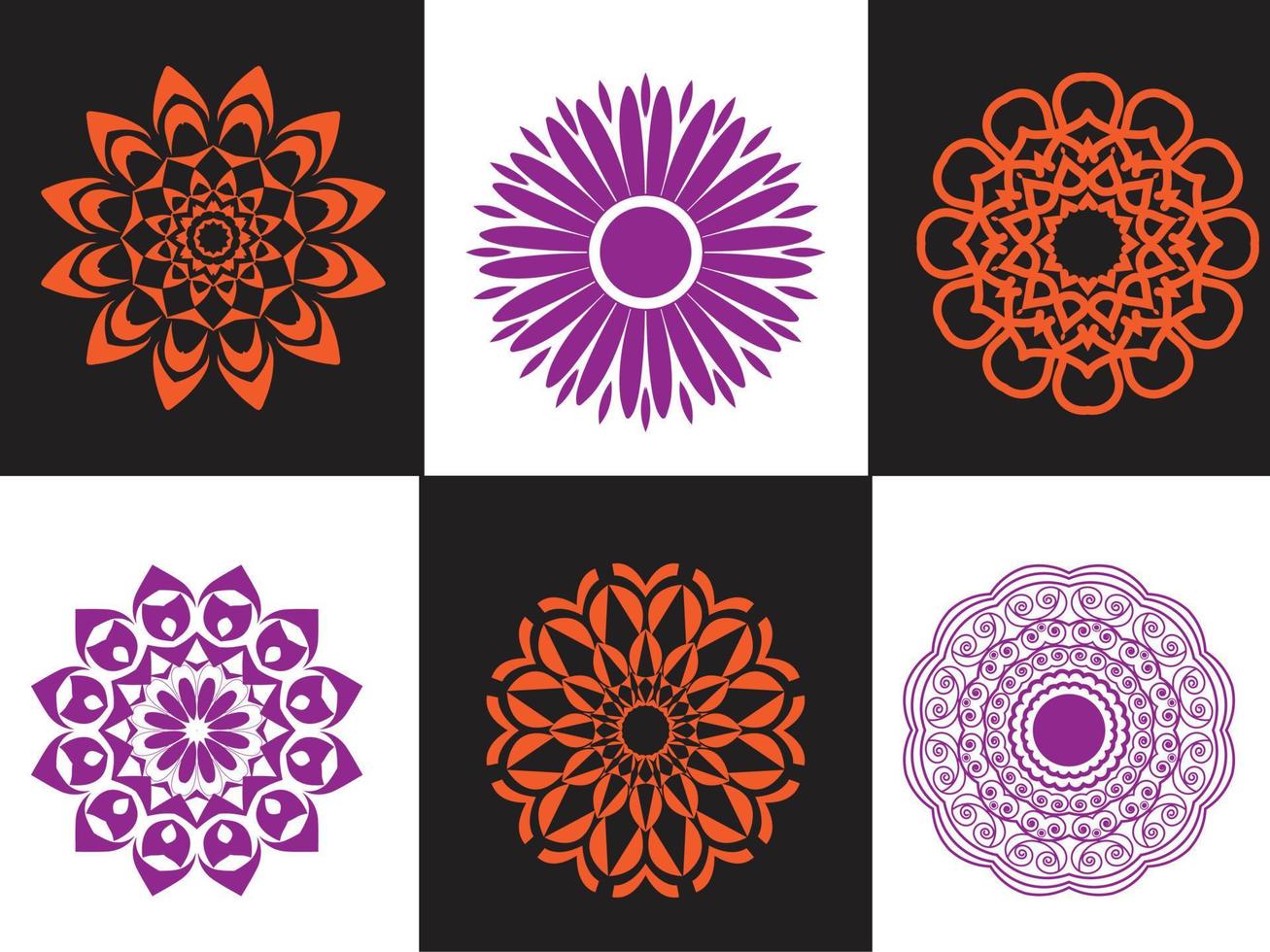 conjunto de negro y blanco floral mandala adornos gratis vector