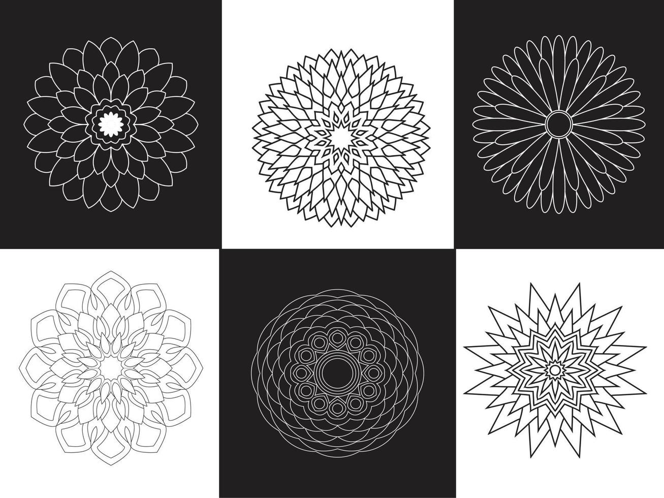 conjunto de negro y blanco floral mandala adornos gratis vector