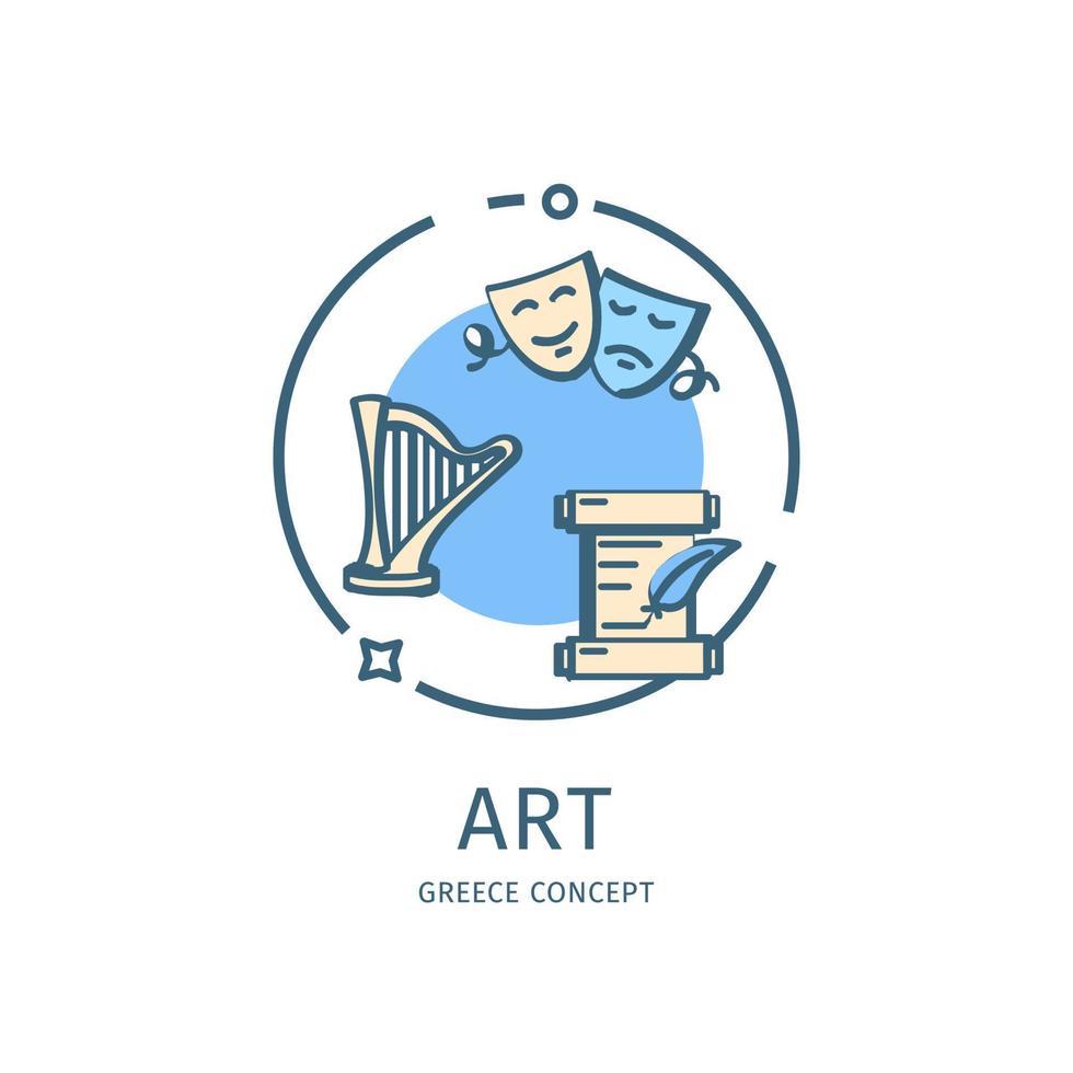 Greece Art Travel and Tourism Thin Line Icon Concept. Vector