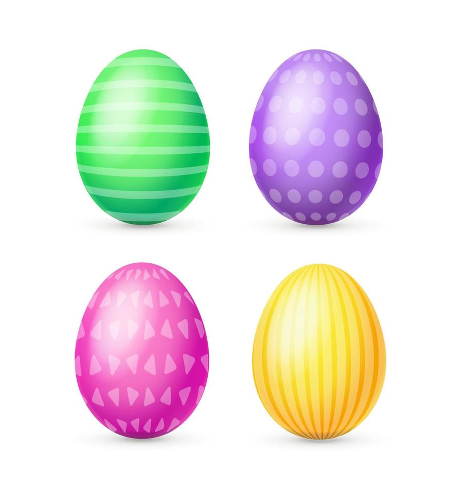 Realistic Detailed 3d Different Color Easter Egg Set. Vector