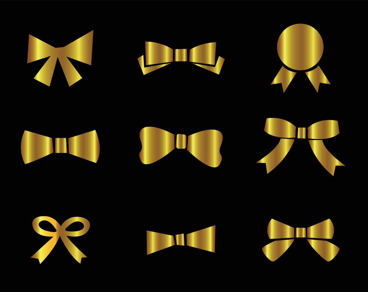 Gift bows ribbons. Realistic satin golden. Golden Gift Ribbon Set vector