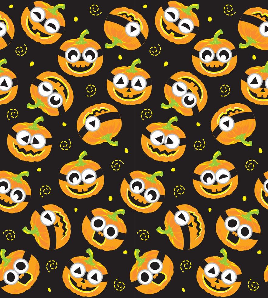 Seamless Pattern of Halloween Jack-o-lantern with Different Cute Eyes- Halloween Vector Illustration