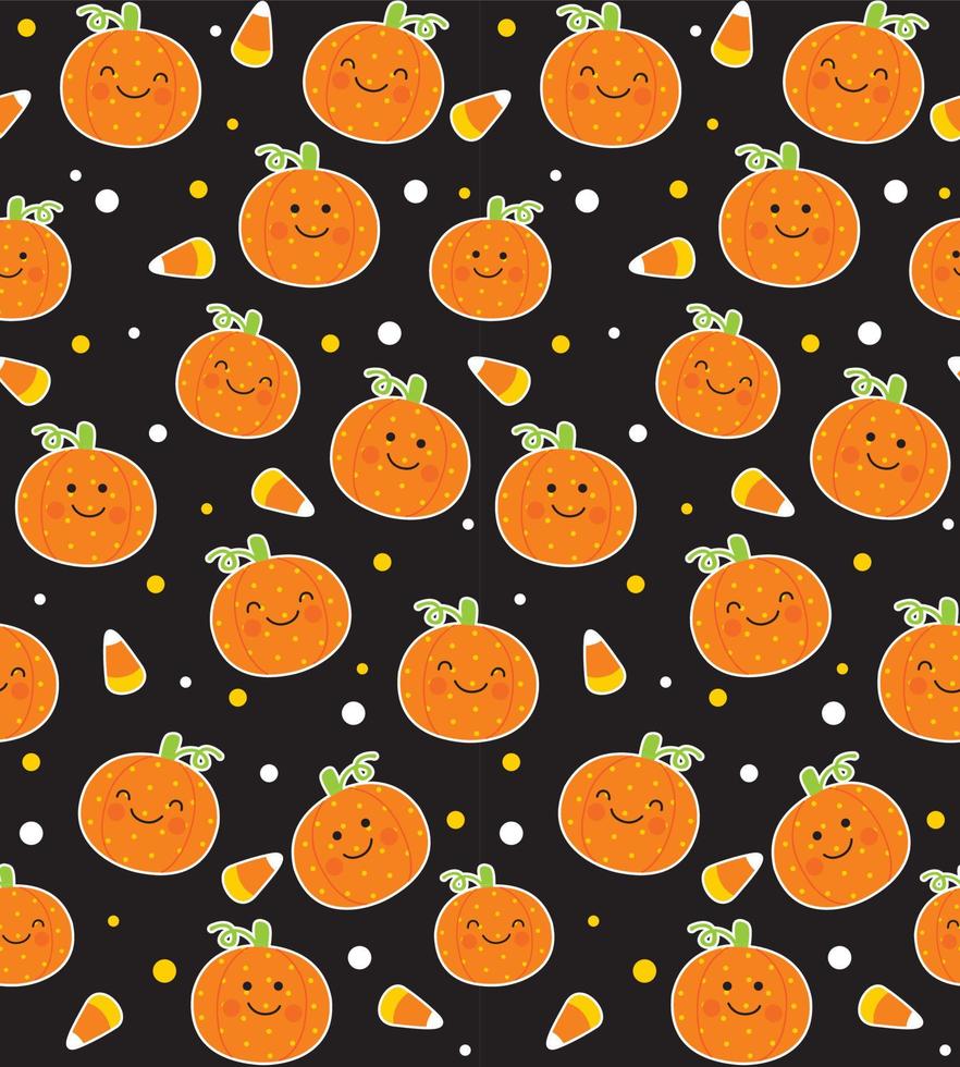 Seamless Pattern of Halloween Cute Jack-o-Lantern with Dots and Candy Corn- Halloween Vector Illustration