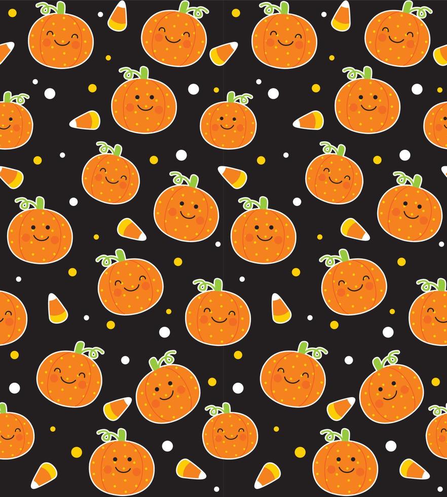 Seamless Pattern of Halloween Cute Jack-o-Lantern with Dots and Candy Corn- Halloween Vector Illustration