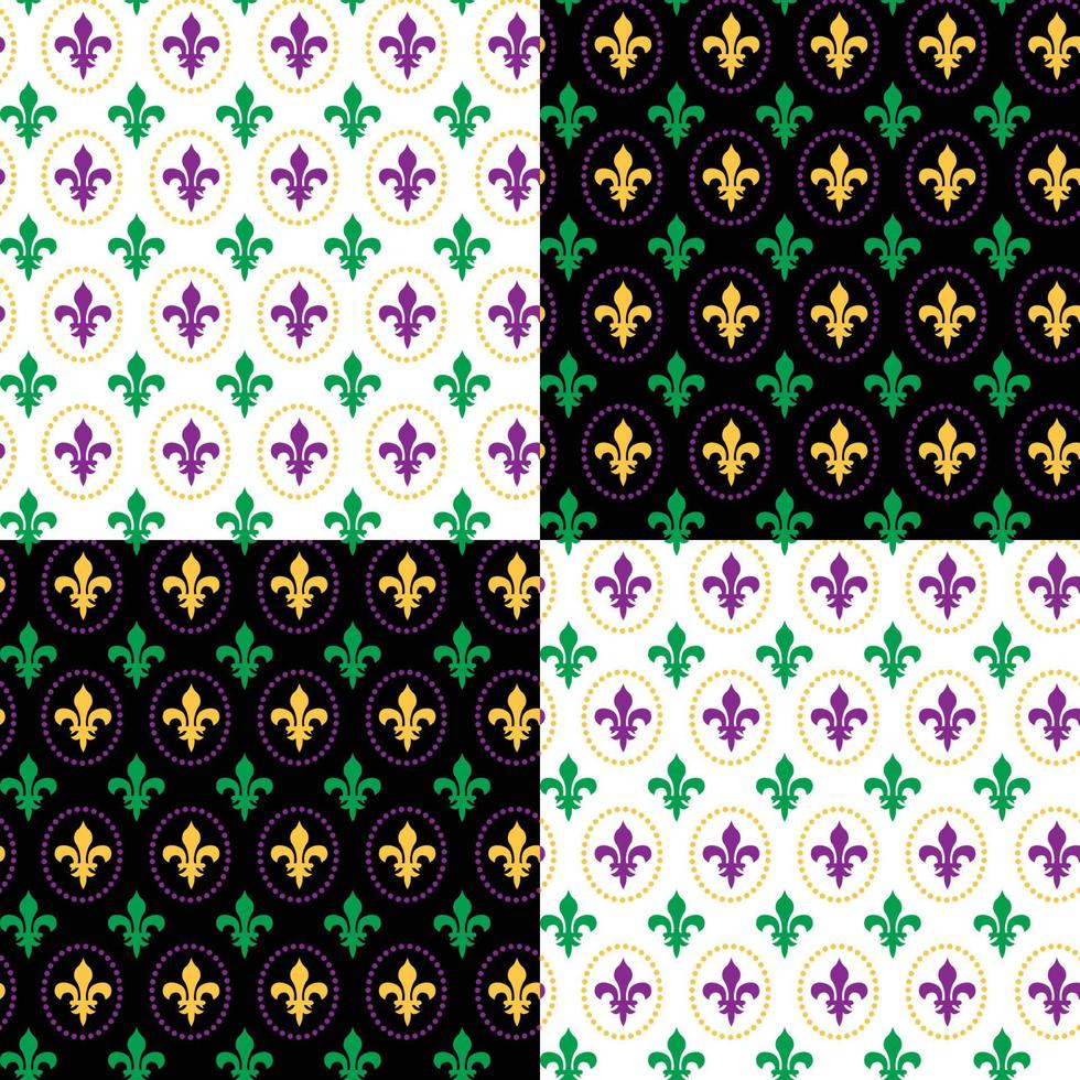 sin costura modelo de mardi gras con fleur Delaware lis y negro y blanco antecedentes vector ilustración