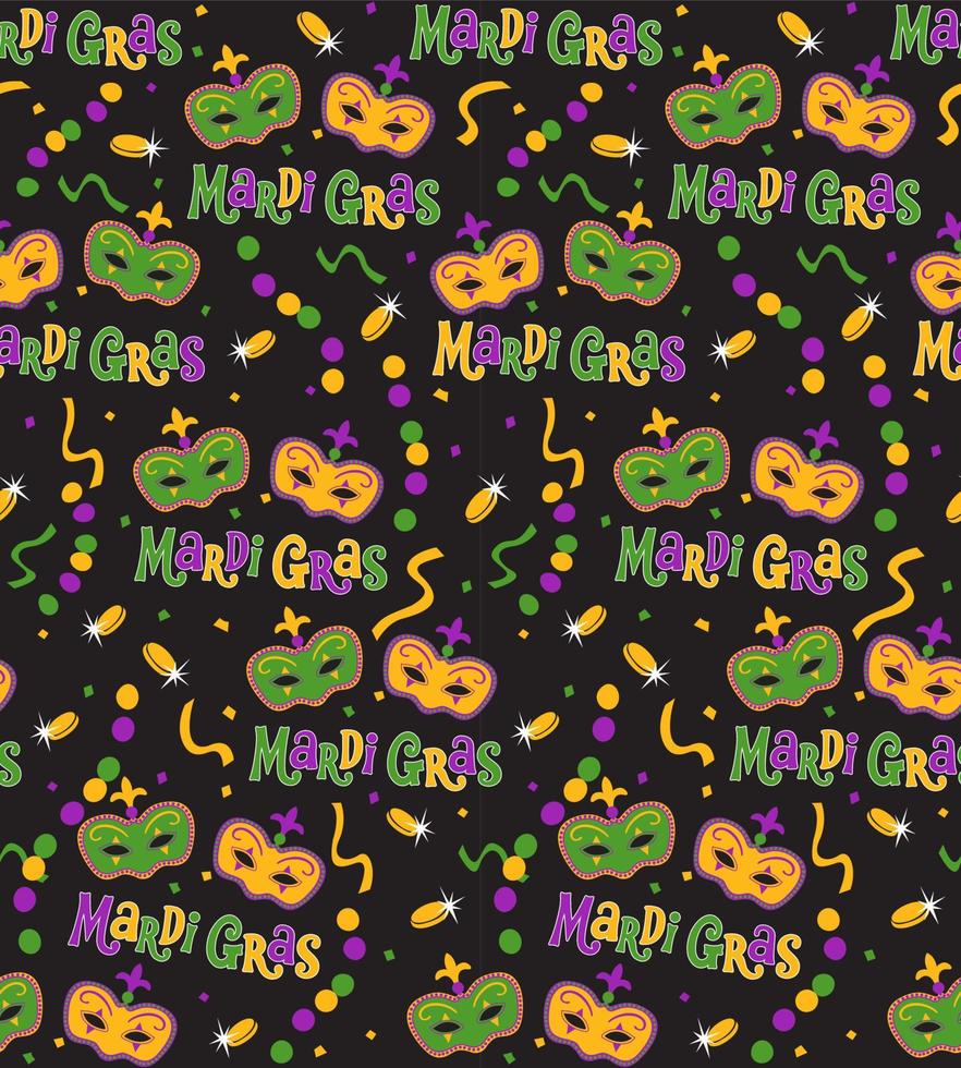 Seamless Pattern of Mardi Gras with Masks and Beads- Mardi Gras Background Vector Illustration