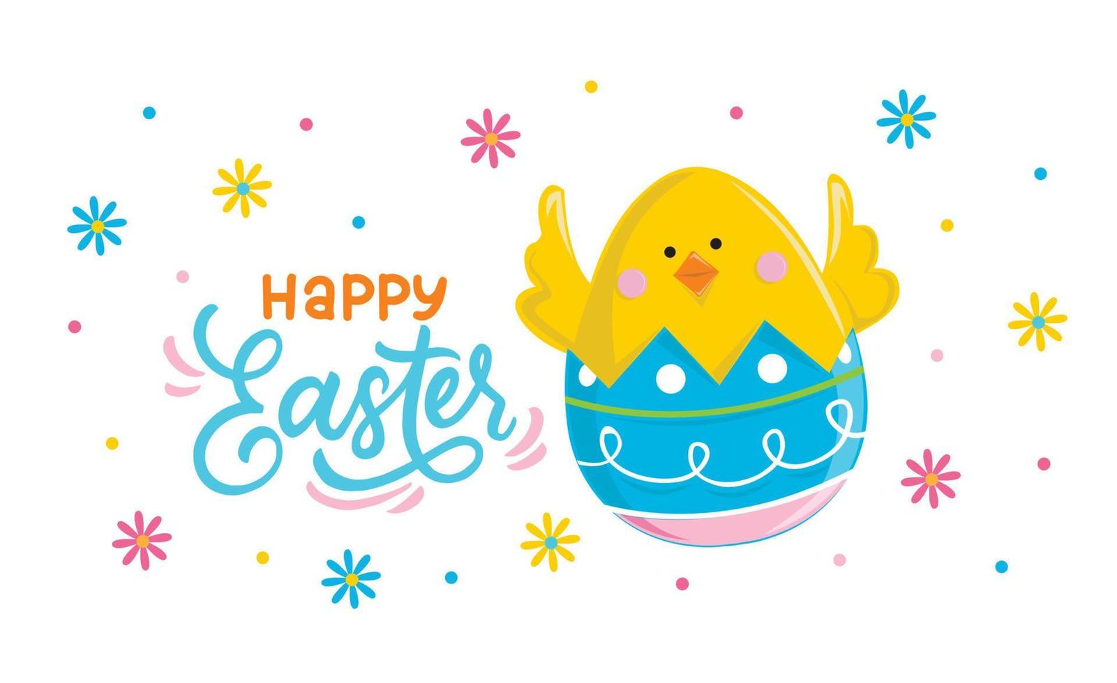 Colorful Easter Egg with Happy Easter Wordings and Flowers- Easter Vector Design