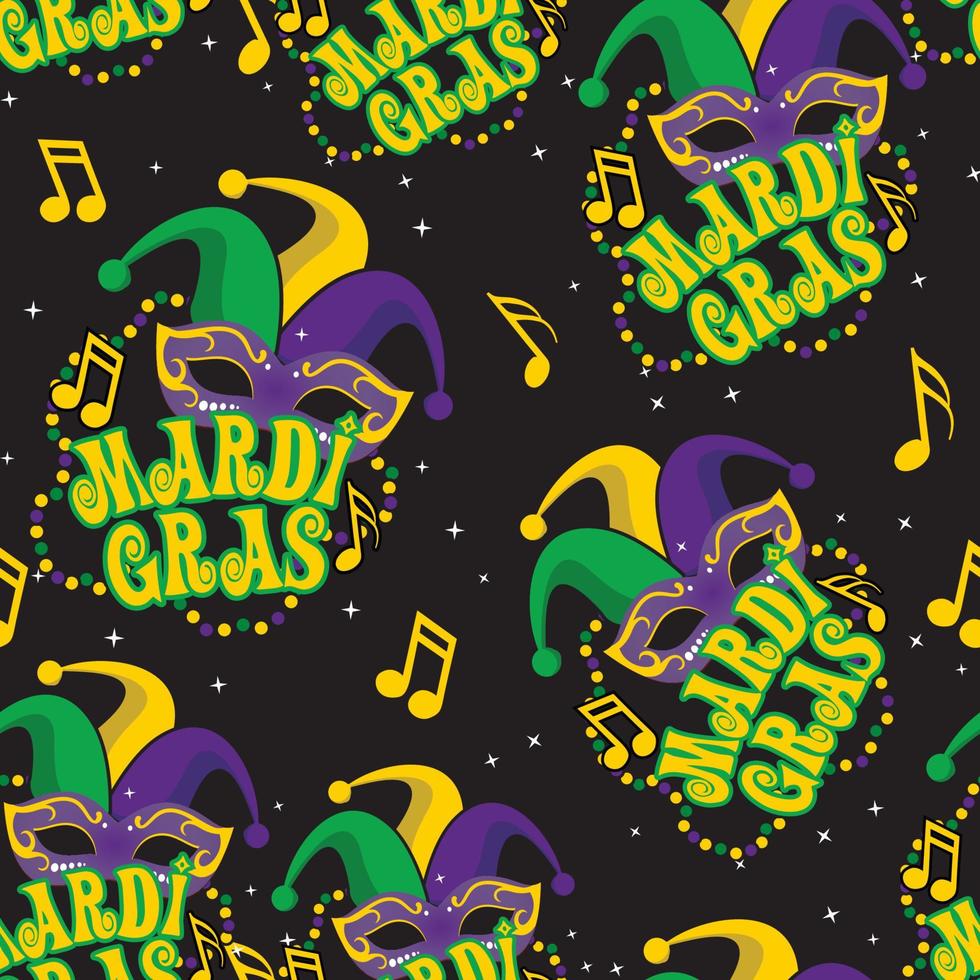 Seamless Pattern of Mardi Gras Mardi gras party with purple half mask and Hat- Mardi Gras Vector Design