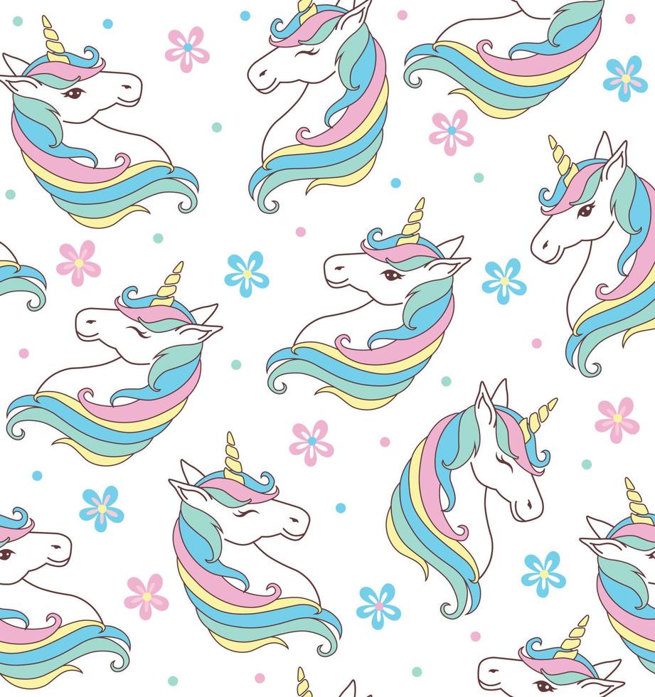 Seamless Pattern of Cute Unicorn with Flowers vector