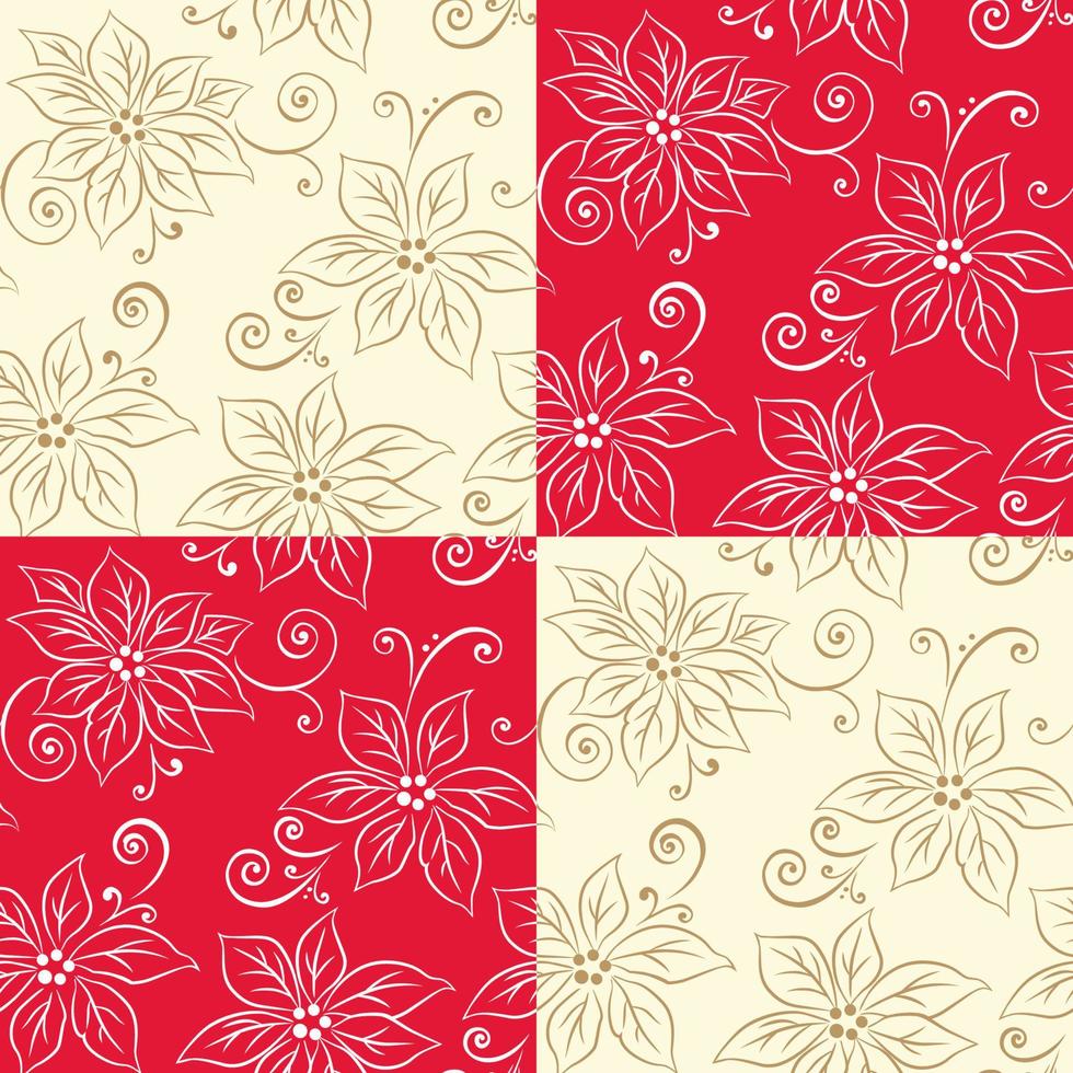 Seamless Pattern of Christmas Poinsettia with Red and Beige Background Vector Illustration