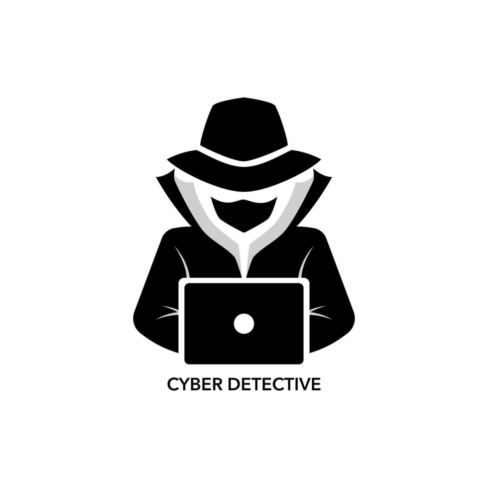 The mysterious man in a black suit with a laptop. Spy Agent, Secret Agent, Hacker. vector