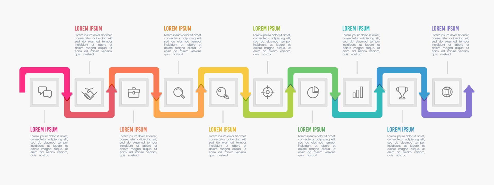 10 options for infographic workflow process to success. Vector illustration.