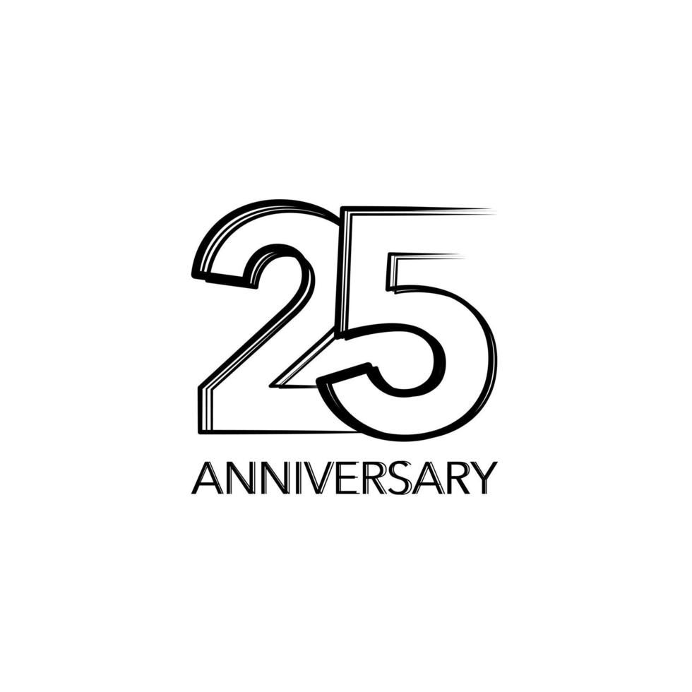 aniversario 25 el número línea es en negro antecedentes. vector ilustración.