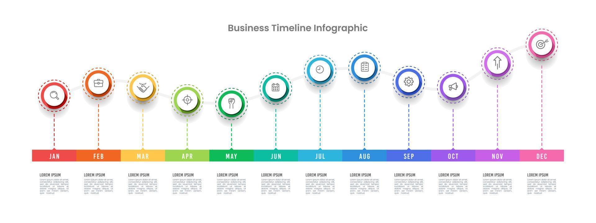 Business concept with 12 months to success. Business presentation showing growth data in 12 months. Workflow, Annual reports. vector