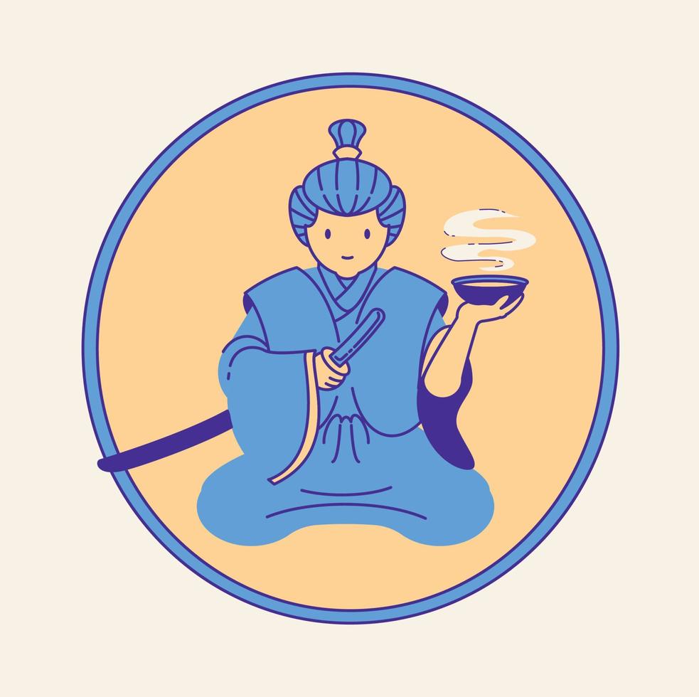 samurai drink tea badge design vector