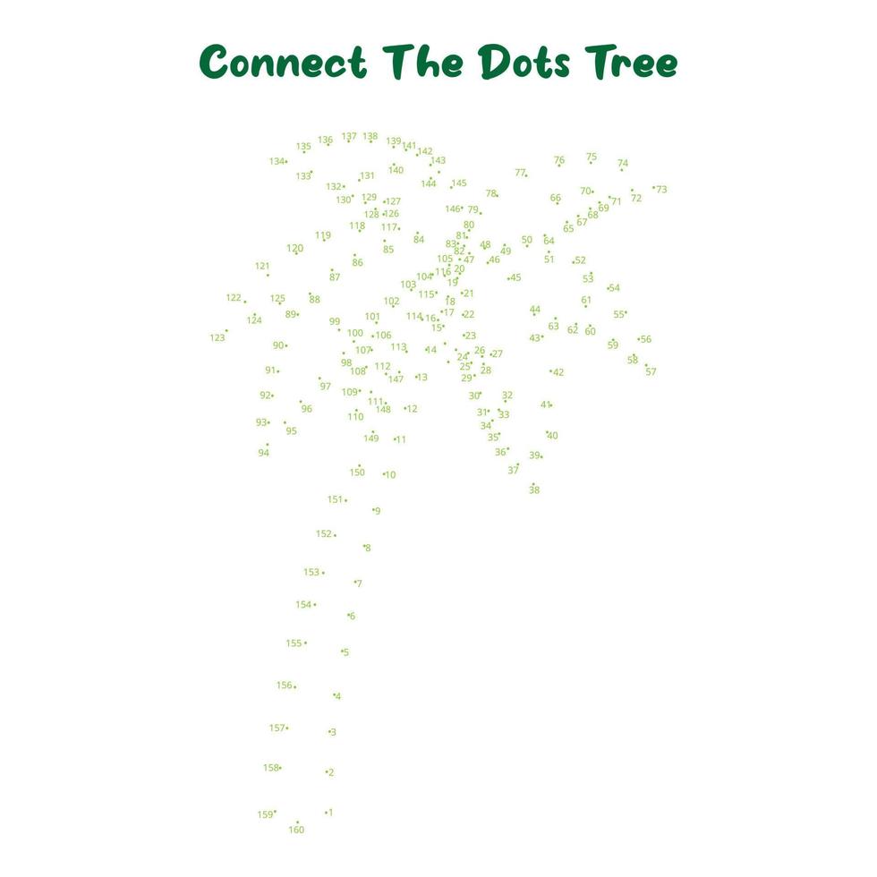 Connect The Dots and Draw tree coloring page, Educational Game for Kids. line drawing for kids, vector