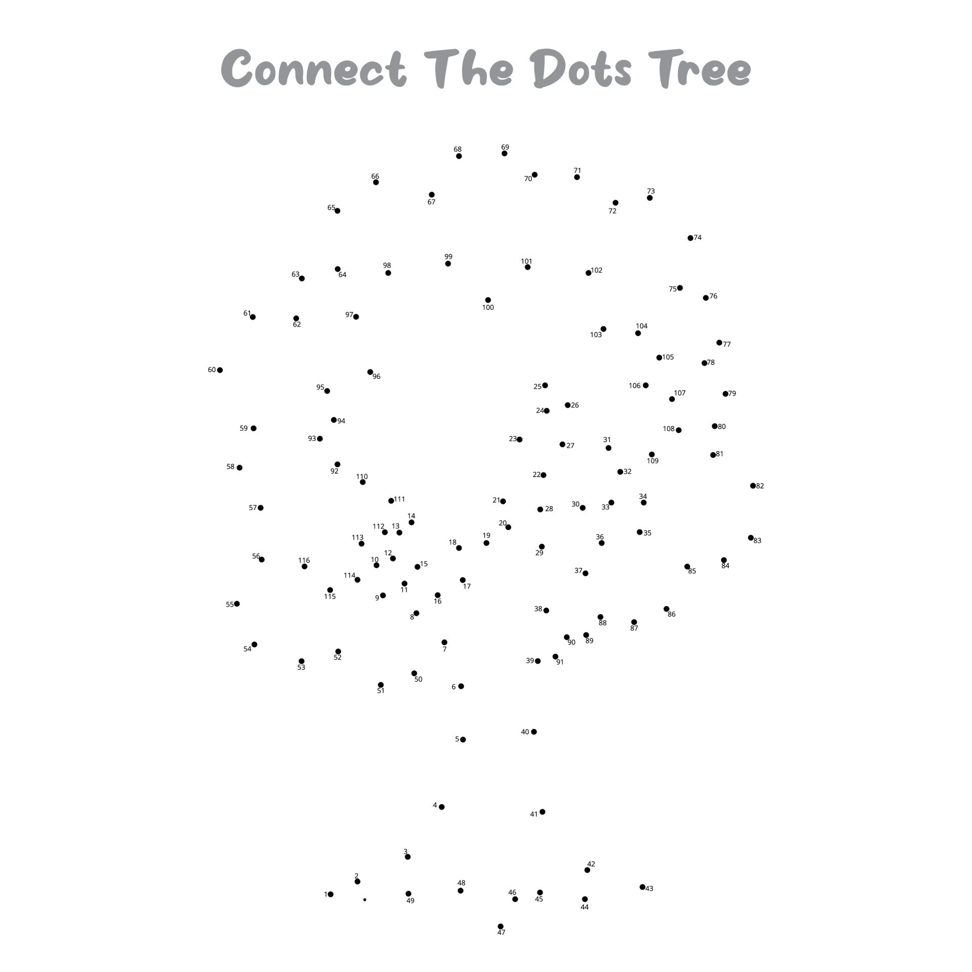 Connect The Dots and Draw tree coloring page, Educational Game for Kids ...
