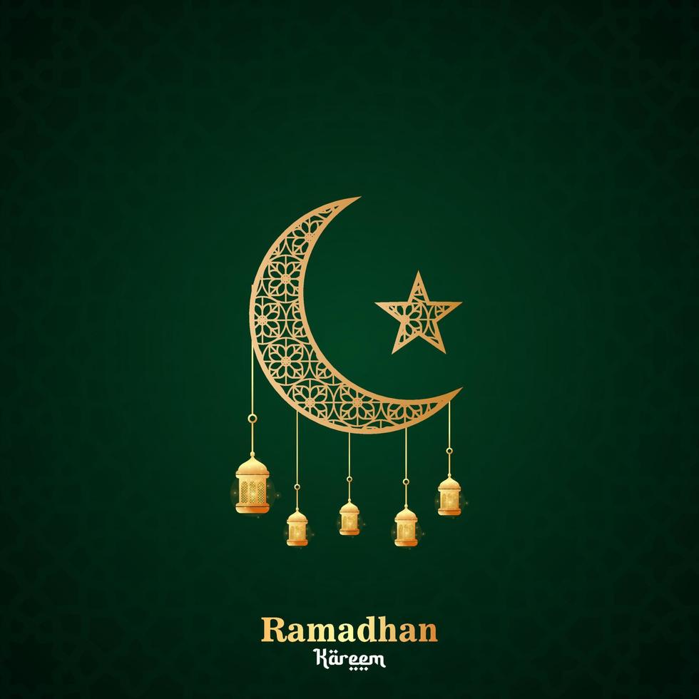 Vector golden shiny moon with hanging lantern and star