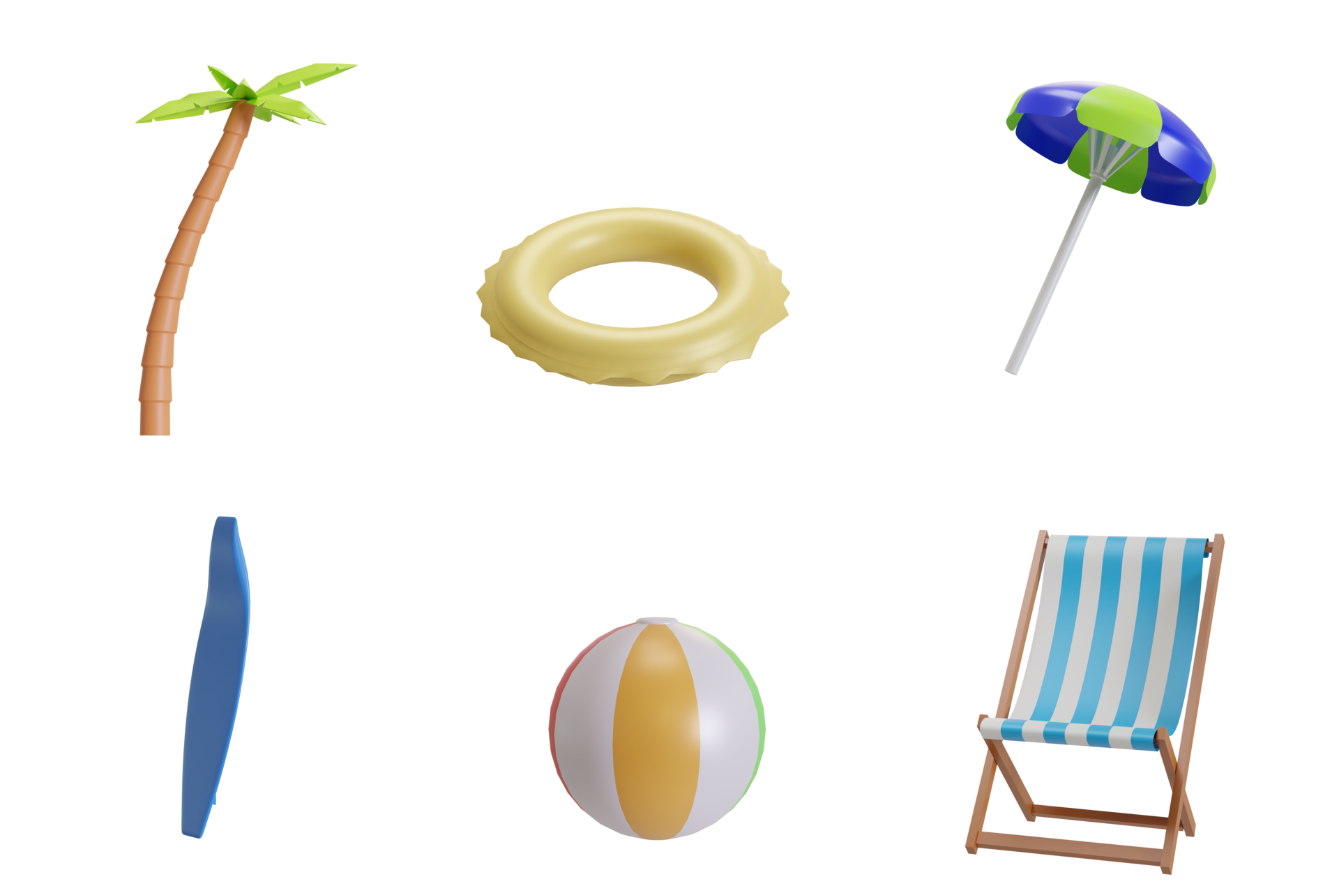 3d elements of summer beach objects. Items used for sunbathing, outdoor