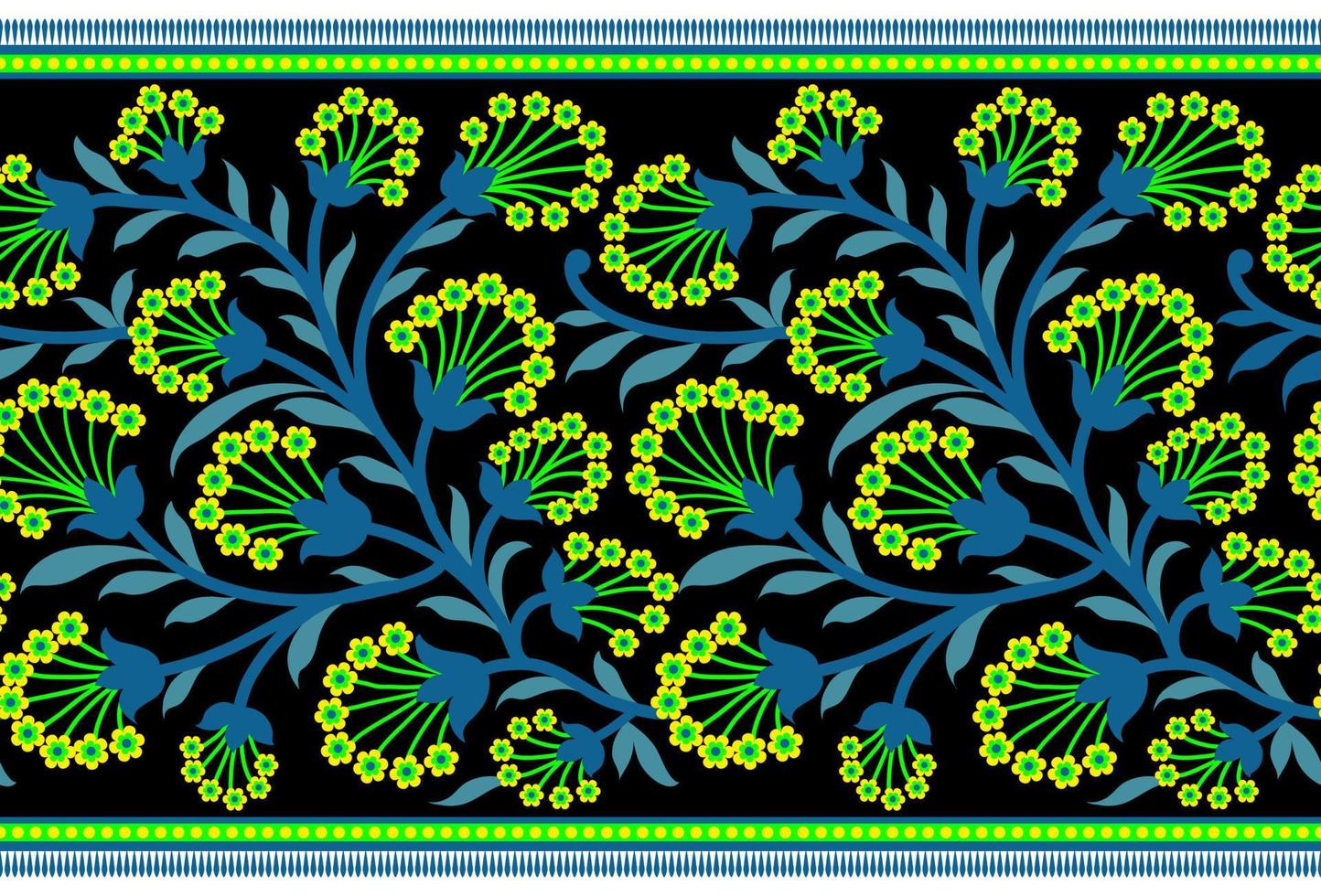 Ethnic Seamless borders and flower ornament, motif draws working illustration flowers and  ornament motif India design elements Neckline pattern or, repeat the floral texture vector