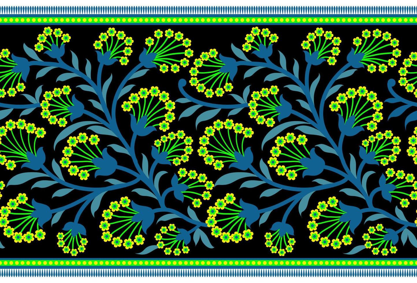 étnico sin costura fronteras y flor ornamento, motivo sorteos trabajando ilustración flores y ornamento motivo India diseño elementos escote modelo o, repetir el floral textura vector