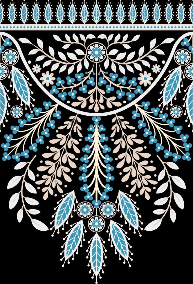 Ethnic Seamless borders and flower ornament, motif draws working illustration flowers and  ornament motif India design elements Neckline pattern or, repeat the floral texture vector
