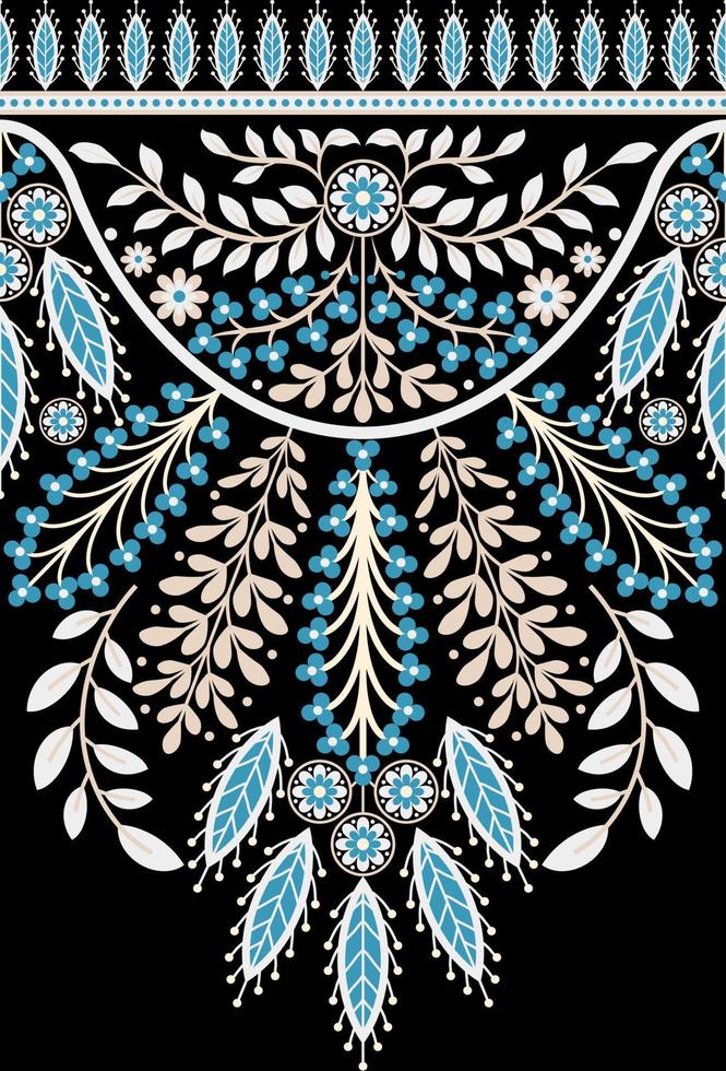 Ethnic Seamless borders and flower ornament, motif draws working illustration flowers and  ornament motif India design elements Neckline pattern or, repeat the floral texture vector