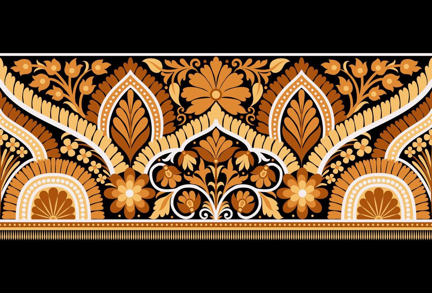 Ethnic Seamless borders and flower ornament, motif draws working illustration flowers and  ornament motif India design elements Neckline pattern or, repeat the floral texture vector