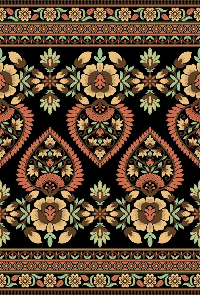 Ethnic Seamless borders and flower ornament, motif draws working illustration flowers and  ornament motif India design elements Neckline pattern or, repeat the floral texture vector