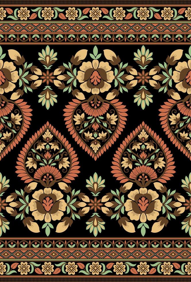 Ethnic Seamless borders and flower ornament, motif draws working illustration flowers and  ornament motif India design elements Neckline pattern or, repeat the floral texture vector