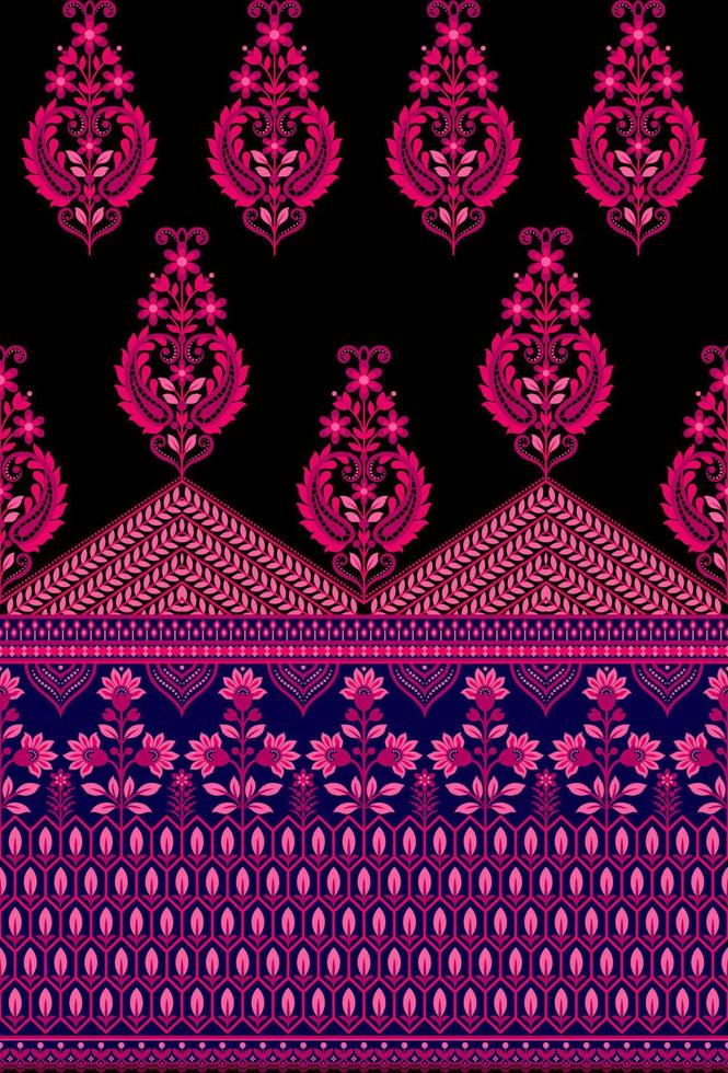 Ethnic Seamless borders and flower ornament, motif draws working illustration flowers and  ornament motif India design elements Neckline pattern or, repeat the floral texture vector