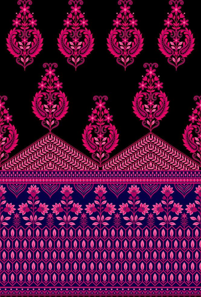 étnico sin costura fronteras y flor ornamento, motivo sorteos trabajando ilustración flores y ornamento motivo India diseño elementos escote modelo o, repetir el floral textura vector