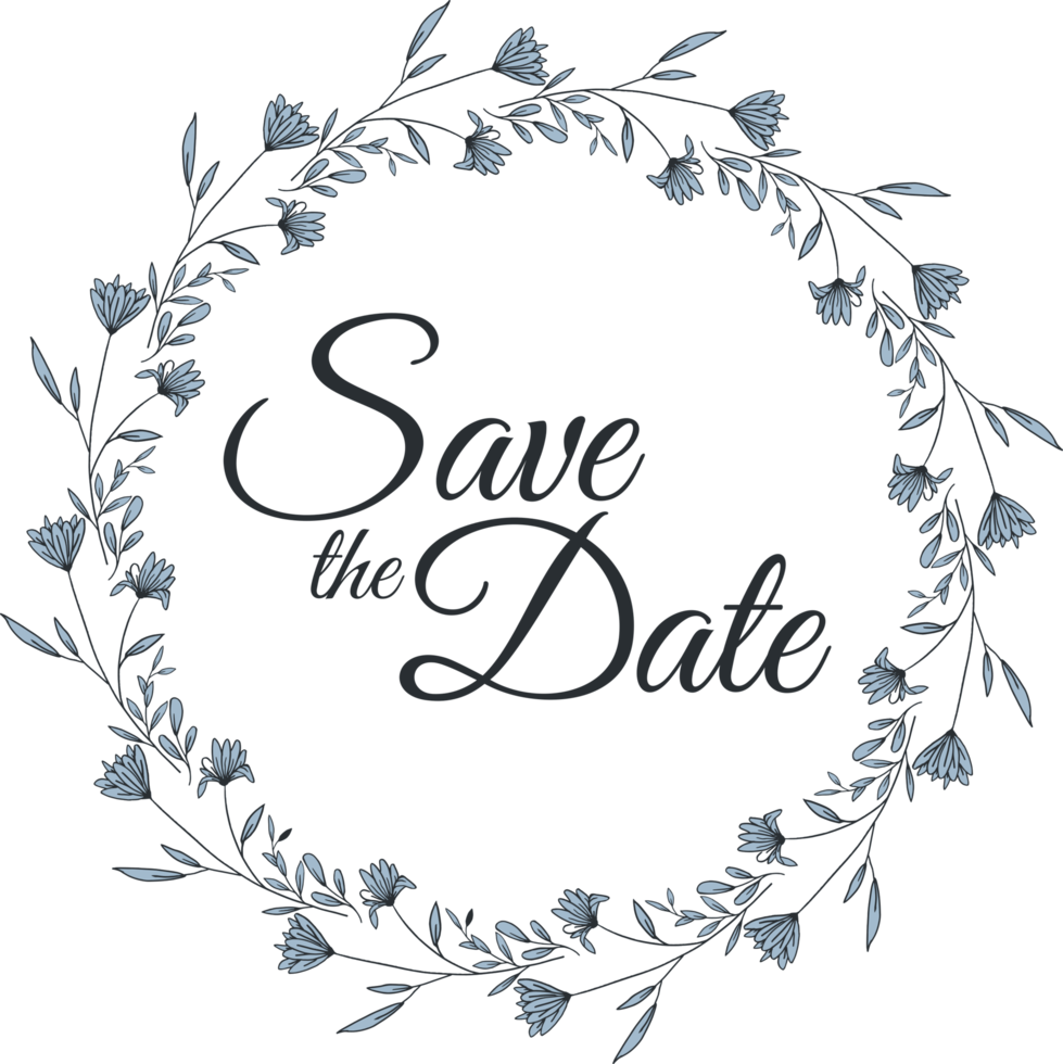 Save the date with the floral wreath beautiful design for wedding invitation or engagement invitation png