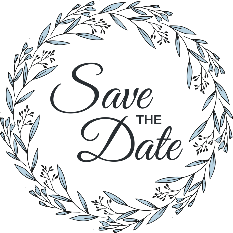 Save the date with the floral wreath beautiful design for wedding invitation or engagement invitation png