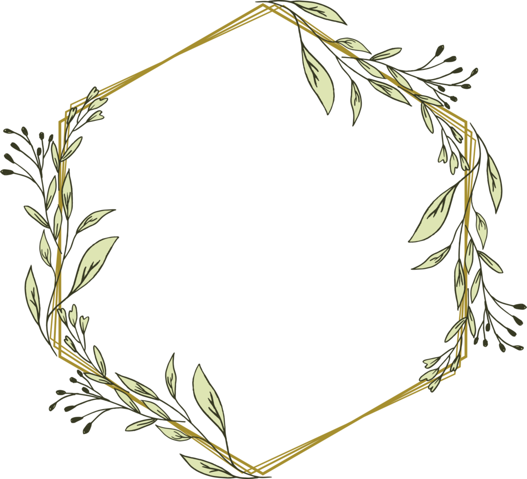 Gold Hexagon frame minimalist floral wreath or hexagon floral frame png