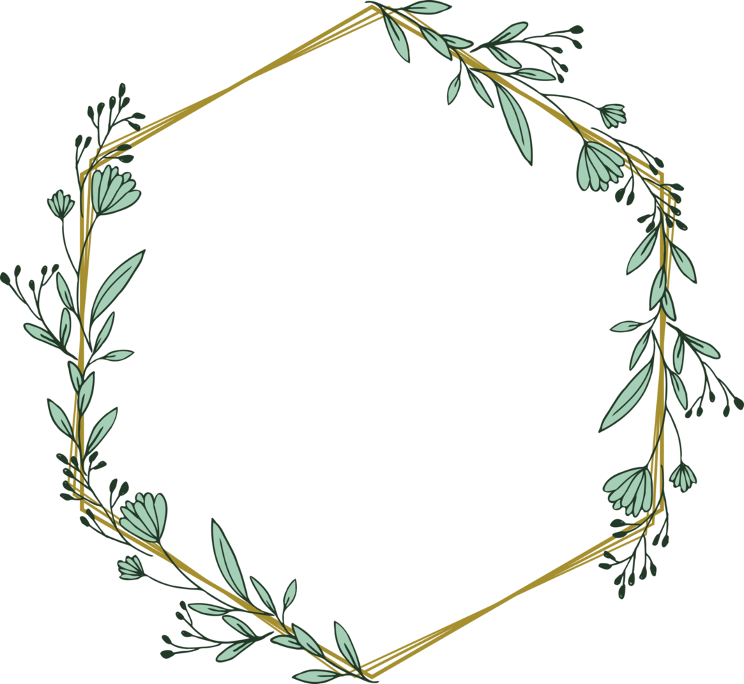 Gold Hexagon frame minimalist floral wreath or hexagon floral frame png